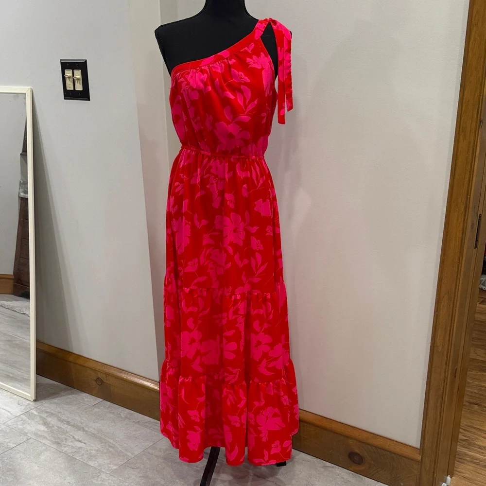 Pretty Garden NWOT size S vibrant red and pink floral maxi dress - Picture 4 of 7